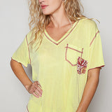 Easy Breezy Pocket Contrast V Neck Tee