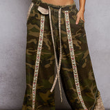 Olive Camo Tapestry Floral Wide Leg Pant