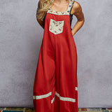 Red Terry Knit Patchwork Overalls