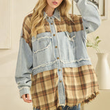 Denim + Brown Plaid Mix Shacket