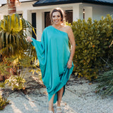 Teal Satin Drape One Shoulder Maxi