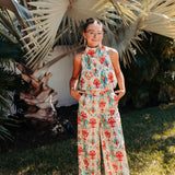 Green Red Ikat Mix Print Satin Pant