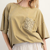 Faded Crochet Pocket Oversize Tee