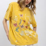 Dusty Yellow Live Free Butterfly Embroidered Tee