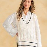 Cream Cable Knit Sweater Vest with Black Trim