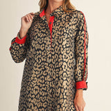 Red + Gold Metallic Leo Button Down Dress
