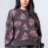 Charcoal Floral Washed Crew
