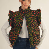 Olive Abstract Leo Flutter Sleeve Vest