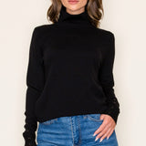 Turtleneck Long Sleeve Button Cuff Detail Sweater