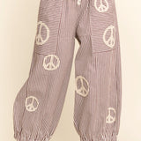 Burgundy Peace Pinstripe Palazzo Pant