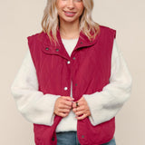Burgundy Quilted Snap Puffer Vest