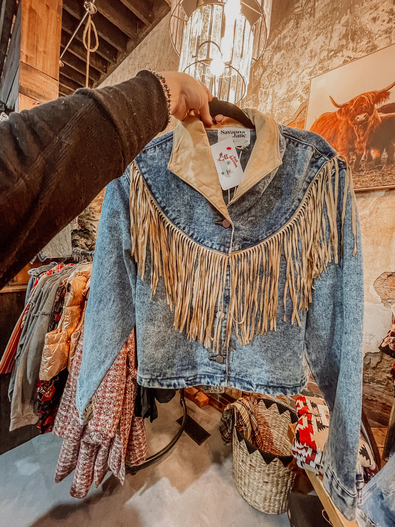 Denim Suede Fringe Jacket