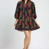 Black + Garnet Feminine Floral A Line Dress
