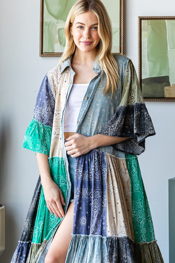 Bandana + Denim Mix Patchwork Flowy Dress The Red Raccoon Bandana + Denim Mix Patchwork Flowy Dress The Red Raccoon