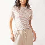 Ivory + Taupe Checker Short Sleeve Mesh