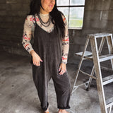 Washed Black Side Pocket Adjustable Strap Jumpsuit