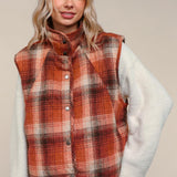 Rust Plaid High Neck Vest