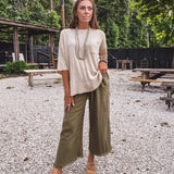 Linen Like Fray Hem Pocket Pant