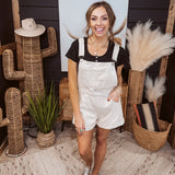 Ecru Denim Shorts Overalls