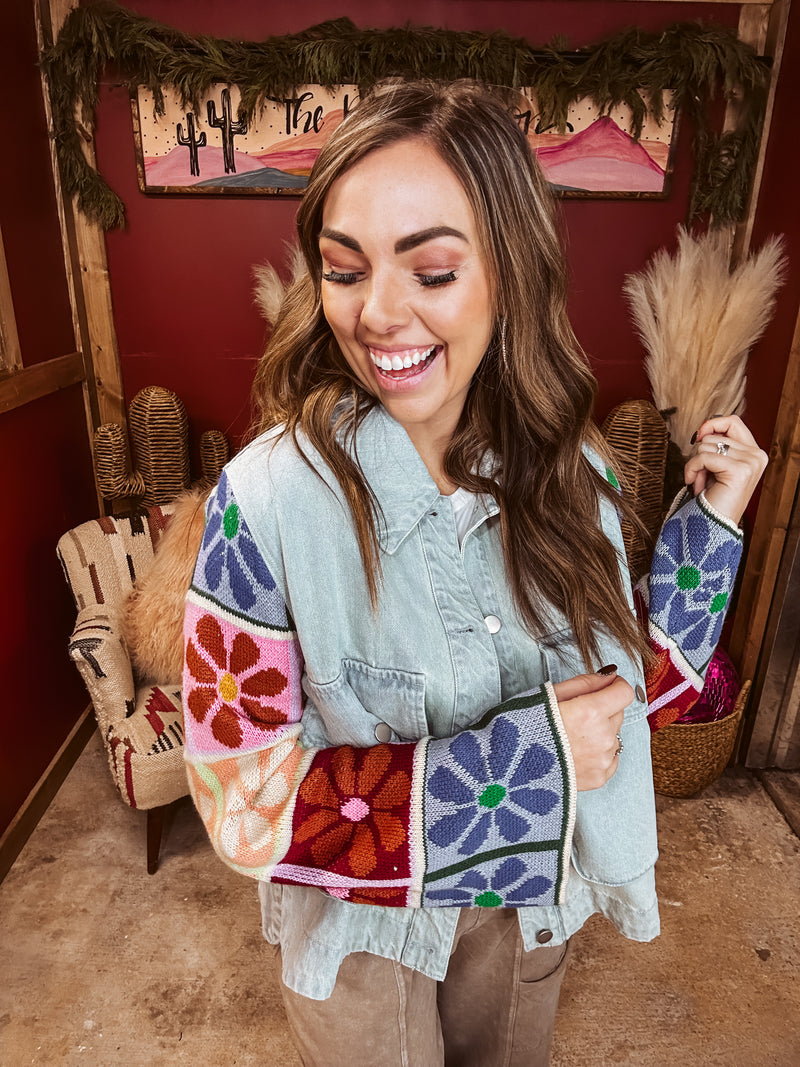 Denim Jacket with Sweater Patch Sleeve