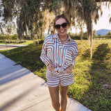 Brown Geo Print Satin Shorts