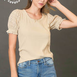 Beige Eyelet Lace Sleeve Top
