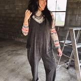 Washed Black Side Pocket Adjustable Strap Jumpsuit