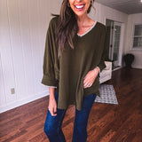 Olive Threaded Round Hem Dolman