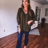 Olive Threaded Round Hem Dolman