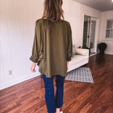 Olive Threaded Round Hem Dolman