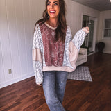 Oatmeal + Mocha Floral & Stripe Mix Oversize Dolman
