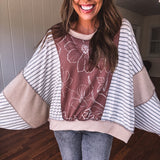 Oatmeal + Mocha Floral & Stripe Mix Oversize Dolman