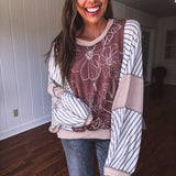 Oatmeal + Mocha Floral & Stripe Mix Oversize Dolman