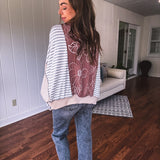 Oatmeal + Mocha Floral & Stripe Mix Oversize Dolman