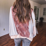 Oatmeal + Mocha Floral & Stripe Mix Oversize Dolman