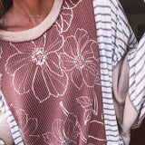 Oatmeal + Mocha Floral & Stripe Mix Oversize Dolman