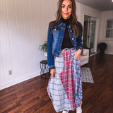 Blue Washed Plaid Midi Bubble Skirt