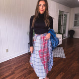 Blue Washed Plaid Midi Bubble Skirt
