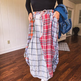 Blue Washed Plaid Midi Bubble Skirt