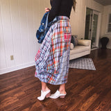 Blue Washed Plaid Midi Bubble Skirt