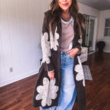 Zaya Washed Black Double Gauze Crochet Duster