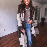 Zaya Washed Black Double Gauze Crochet Duster