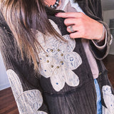 Zaya Washed Black Double Gauze Crochet Duster