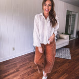 Natural Intricate Crochet Button Front Top