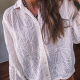 Natural Intricate Crochet Button Front Top