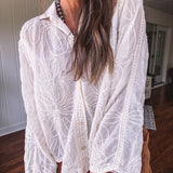 Natural Intricate Crochet Button Front Top