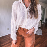Natural Intricate Crochet Button Front Top