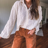 Natural Intricate Crochet Button Front Top