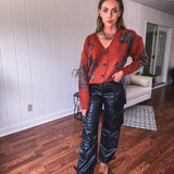 Black Faux Leather Cargo Pant