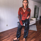 Black Faux Leather Cargo Pant